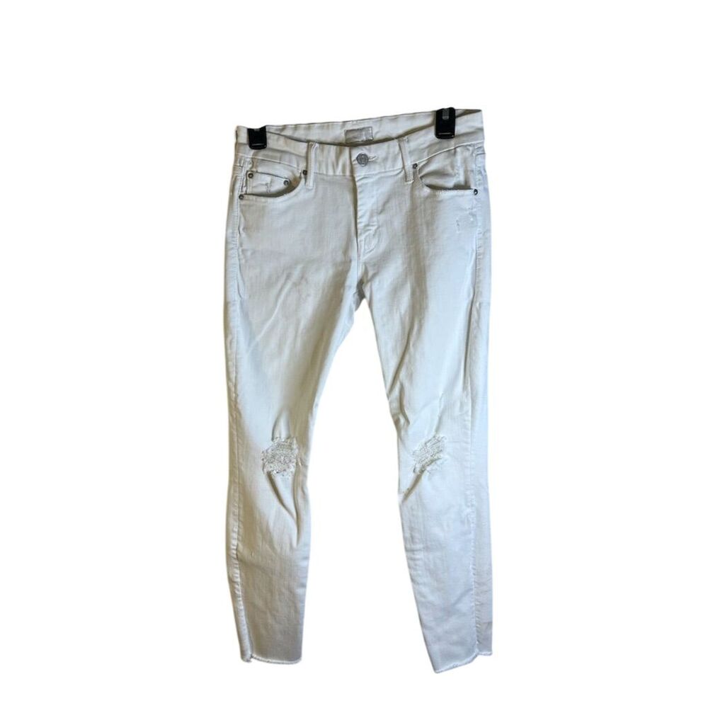 Mother Women's Ankle Fray Jeans Size 27 White Distressed Denim